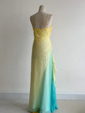 Niulatu Butter Yellow Spaghetti Strap Sheath Chiffon Prom Dresses Vintage Evening Gowns HZ1103