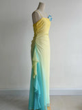Niulatu Butter Yellow Spaghetti Strap Sheath Chiffon Prom Dresses Vintage Evening Gowns HZ1103