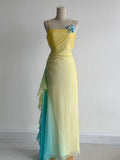 Niulatu Butter Yellow Spaghetti Strap Sheath Chiffon Prom Dresses Vintage Evening Gowns HZ1103