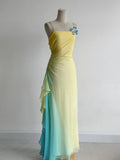 Niulatu Butter Yellow Spaghetti Strap Sheath Chiffon Prom Dresses Vintage Evening Gowns HZ1103