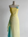 Niulatu Butter Yellow Spaghetti Strap Sheath Chiffon Prom Dresses Vintage Evening Gowns HZ1103