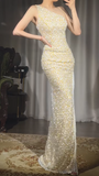 Niulatu Yellow One Shoulder Sheath Sequin Beaded Long Prom Dresses Evening Gowns with Slits HZ1103