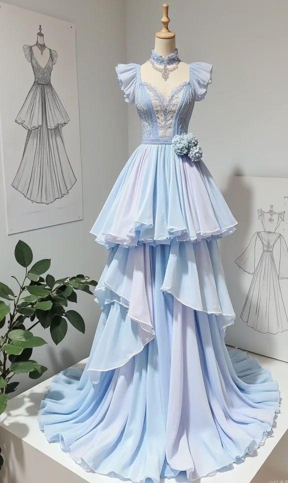 Niulatu Gradient V-neck A-Line Chiffon Long Prom Dresses Formal Evening Gowns HZ1103