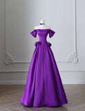 Niulatu Purple Off Shoulder A-Line Satin Long Prom Dresses Formal Evening Gowns HZ1103