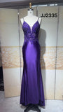 Niulatu Purple Spaghetti Straps Mermaid Satin Long Prom Dresses Formal Evening Gowns with Appliques HZ1103
