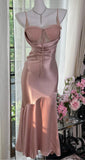 Niulatu Blush Pink Spaghetti Straps Party Dress Sheath Satin Prom Dresses HZ1103