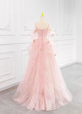 Niulatu Pink Off-the-shoulder A-Line Tulle Wedding Dress HZ1103