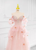Niulatu Pink Off-the-shoulder A-Line Tulle Wedding Dress HZ1103