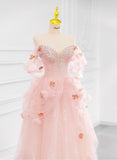 Niulatu Pink Off-the-shoulder A-Line Tulle Wedding Dress HZ1103