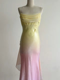 Niulatu Gradient Yellow Pink Spaghetti Straps Mermaid Satin Prom Dresses Vintage Evening Gowns HZ1103