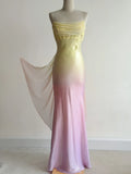 Niulatu Gradient Yellow Pink Spaghetti Straps Mermaid Satin Prom Dresses Vintage Evening Gowns HZ1103
