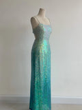 Niulatu Gradient Jade Spaghetti Strap Sheath Sequins Prom Dresses Backless Evening Gowns HZ1103
