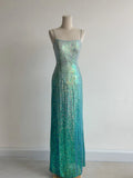 Niulatu Gradient Jade Spaghetti Strap Sheath Sequins Prom Dresses Backless Evening Gowns HZ1103