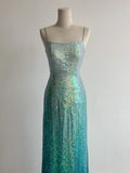 Niulatu Gradient Jade Spaghetti Strap Sheath Sequins Prom Dresses Backless Evening Gowns HZ1103