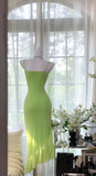 Niulatu Bud Green Spaghetti Straps Sheath Chiffon Short Prom Dresses Vintage Evening Gowns HZ1103