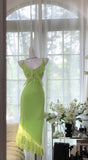 Niulatu Bud Green Spaghetti Straps Sheath Chiffon Short Prom Dresses Vintage Evening Gowns HZ1103