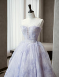 Niulatu Purple Strapless A-Line Tulle Prom Dresses Sweet 16 Evening Gowns HZ1103