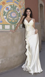 Niulatu Off-White Mermaid Party Dress Spaghetti Straps Satin Prom Dresses HZ1103