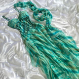 Niulatu Green Spaghetti Straps Sheath Chiffon Beaded Prom Dresses HZ1103