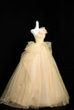 Niulatu Yellow One Shoulder A-Line Tulle Prom Dresses Formal Birthday Evening Gowns HZ1103