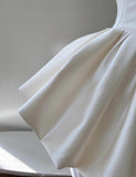 Niulatu Cream White Square Neck A-Line Satin Short Prom Dress, Homecoming Dress HZ1103