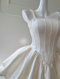 Niulatu Cream White Square Neck A-Line Satin Short Prom Dress, Homecoming Dress HZ1103