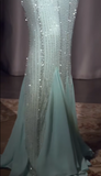 Niulatu Tiffany Blue V-neck Mermaid Chiffon Beaded Ball Dress Elegant Evening Gowns HZ1103