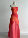 Niulatu Orange Strapless A-Line Chiffon Satin Ball Dress Formal Evening Gowns HZ1103