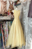 Niulatu Butter Yellow Evening Gowns Round Neck A-Line Tulle Party Dress HZ1103