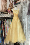 Niulatu Butter Yellow Evening Gowns Round Neck A-Line Tulle Party Dress HZ1103