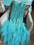 Niulatu Blue Sweetheart Neck Mermaid Tulle Appliques Long Prom Dresses Formal Evening Gowns HZ1103