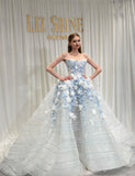 Niulatu White Tulle Strapless A-Line 3D Applique Trailing Wedding Dress HZ1103