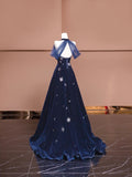 Niulatu Navy Blue Sweetheart A-Line Velvet Long Prom Dresses Formal Evening Dresses HZ1103