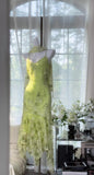 Niulatu Green Spaghetti Straps Mermaid Chiffon Beaded Prom Dresses Vintage Party Dress HZ1103