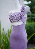 Niulatu Lilac Square Neck Applique Bodycon Short Prom Dresses Party Dress with Slits HZ1103