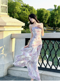 Niulatu Purple Spaghetti Straps A-Line Chiffon Prom Dresses Evening Gowns with Ruffles HZ1103