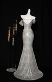 Niulatu Off-shoulder Mermaid Sequined Prom Dresses With Open Back Formal Evening Gowns HZ1103