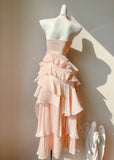 Niulatu Peach Halter Neck A-Line Chiffon Layered Prom Dresses Fashion Birthday Evening Dress Gowns HZ1103