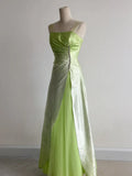 Niulatu Green Square Neck A-Line Satin Sequins Prom Dresses Vintage Tulle Party Dress HZ1103