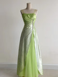 Niulatu Green Square Neck A-Line Satin Sequins Prom Dresses Vintage Tulle Party Dress HZ1103
