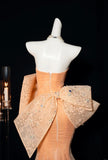 Niulatu Orange Strapless Mermaid Tulle Prom Dresses Glam Bow Evening Gowns HZ1103