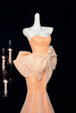 Niulatu Orange Strapless Mermaid Tulle Prom Dresses Glam Bow Evening Gowns HZ1103