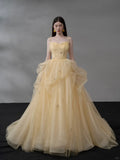 Niulatu Light Orange Spaghetti Straps A-Line Tulle Long Prom Dresses Gorgeous Wedding Dress with Rhinestones HZ1103