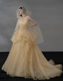 Niulatu Light Orange Spaghetti Straps A-Line Tulle Long Prom Dresses Gorgeous Wedding Dress with Rhinestones HZ1103