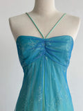 Niulatu Gradient Turquoise Satin Chiffon Sheath Prom Dresses Vintage Formal Evening Gowns HZ1103