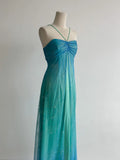 Niulatu Gradient Turquoise Satin Chiffon Sheath Prom Dresses Vintage Formal Evening Gowns HZ1103