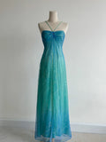 Niulatu Gradient Turquoise Satin Chiffon Sheath Prom Dresses Vintage Formal Evening Gowns HZ1103