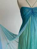 Niulatu Gradient Turquoise Satin Chiffon Sheath Prom Dresses Vintage Formal Evening Gowns HZ1103