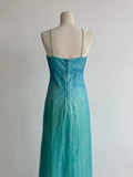 Niulatu Gradient Turquoise Satin Chiffon Sheath Prom Dresses Vintage Formal Evening Gowns HZ1103