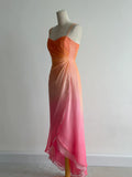 Niulatu Gradient Orange Pink Spaghetti Straps A-Line Chiffon Prom Dresses Y2K Evening Gowns HZ1103